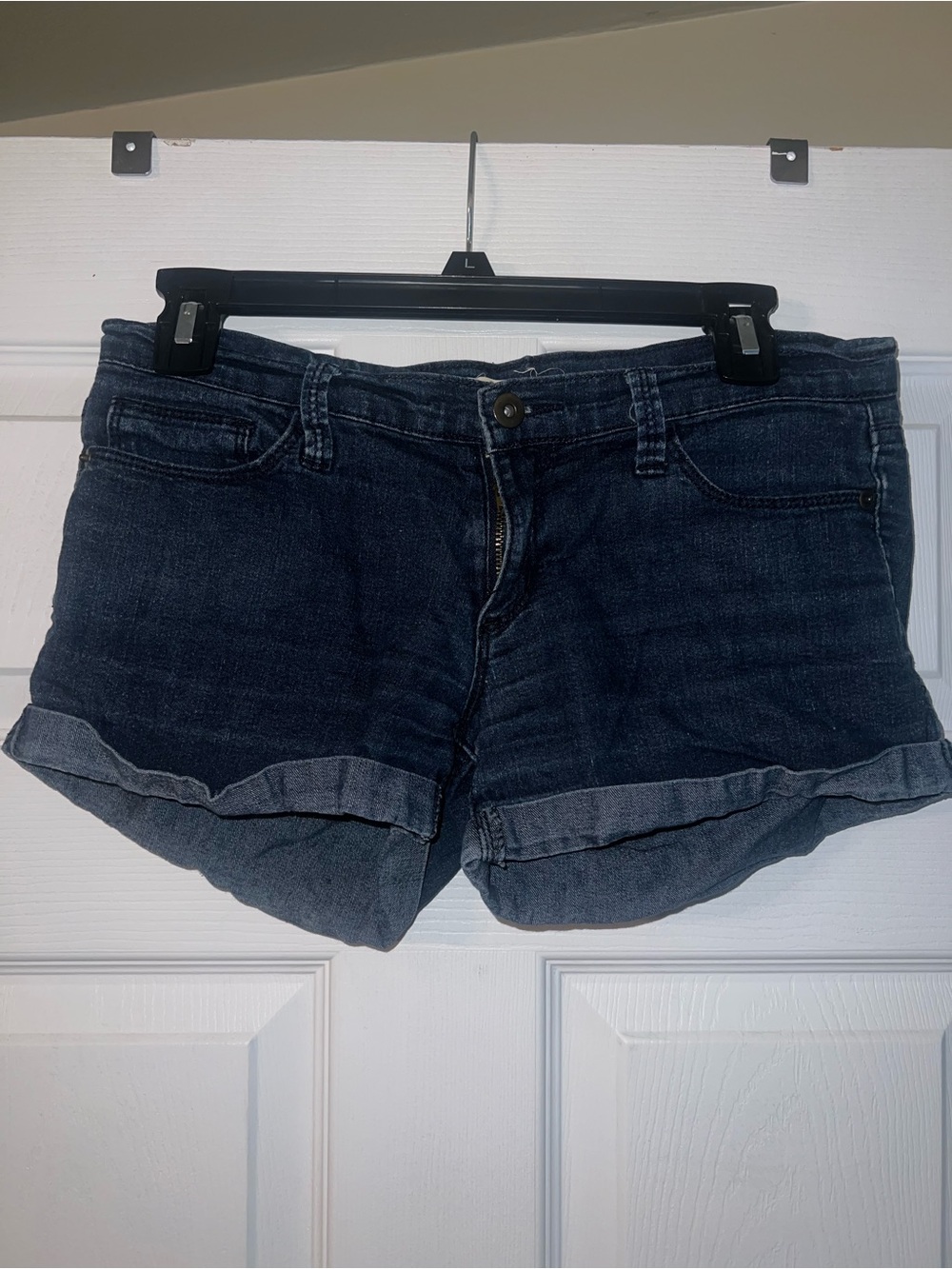 Dark Blue Rolled-Hem Jean Shorts